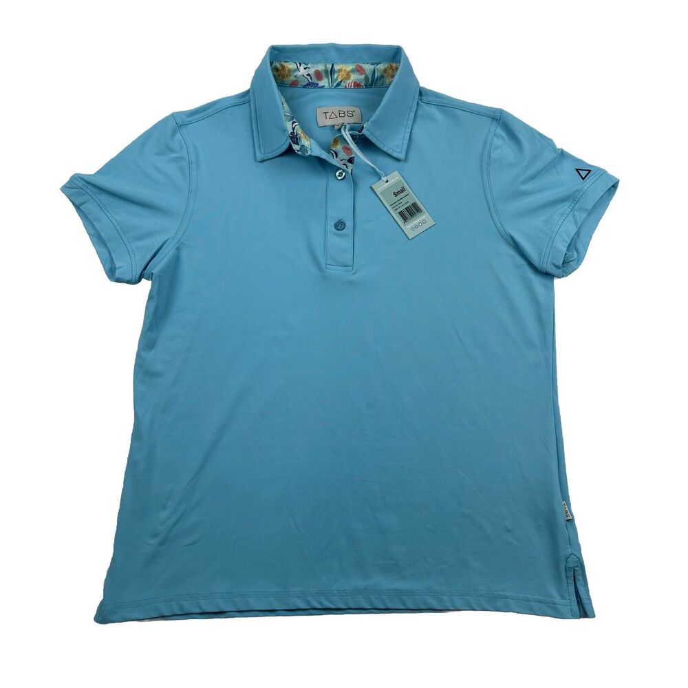 Tabs Bermuda Performance Polo Shirt Womens S Caymen Blue Floral Collar NWT